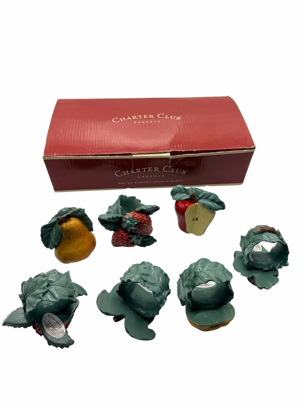 Charter Club Vintage Summer Grove Napkin Ring Holders Fruit Theme Set of 7